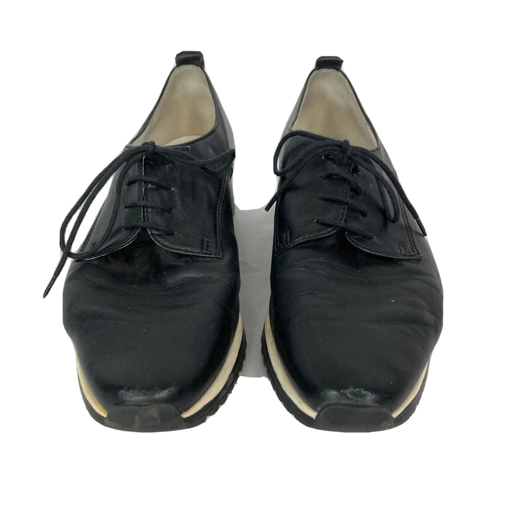 HOGL Shoes Womens Sz 9.5 UK 7 Black Lace Up Flat Wedge Leather Casual - Picture 3 of 11